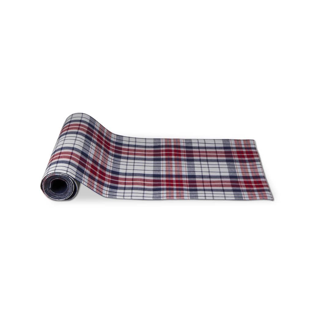 14.5" X 72" Arlo Red White & Blue Plaid Patriotic 4th of July Cotton Table Runner