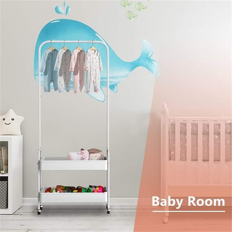 Clothes Organizer with 2 Tier Metal Baskets - 12.4"D x 22.3"W x 60"H