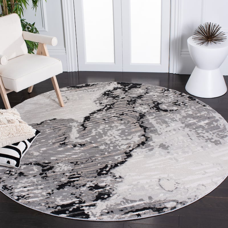 SAFAVIEH Invista Terese Modern Abstract Rug - 6'7" Round - Ivory/Grey
