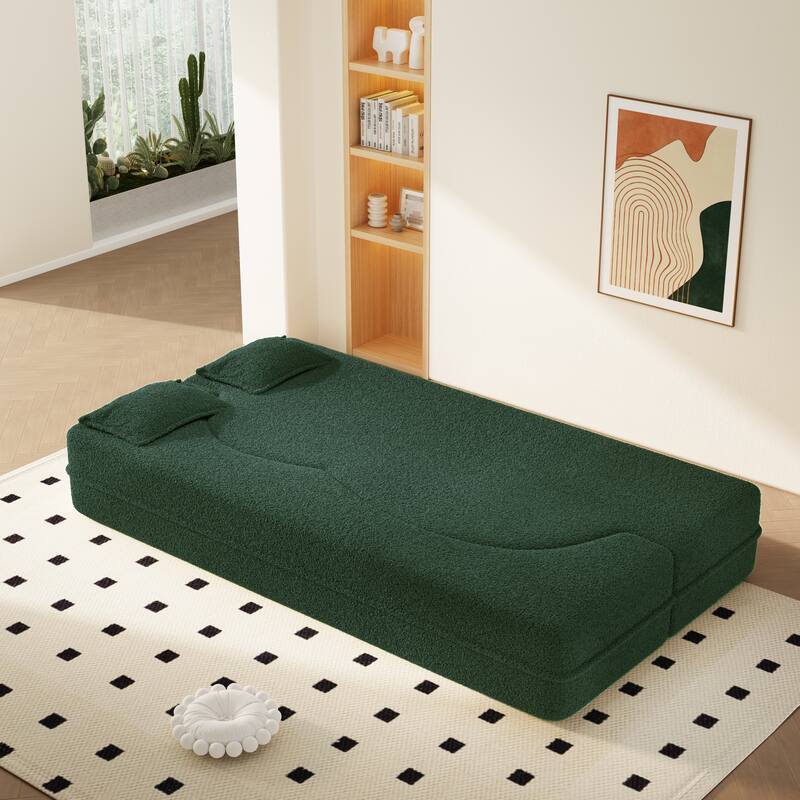 Modern 78.7" Floor Sofa With 2 Pillows For Small Pace Living Room, Convertible Sleeper Sofa Bed