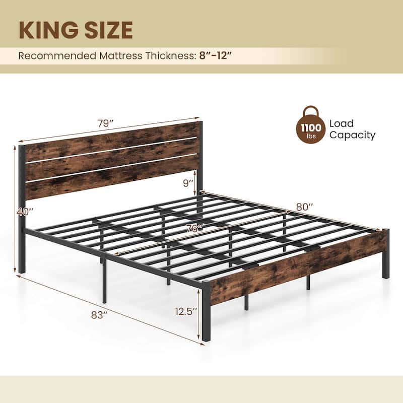 Costway Twin/Full/Queen/King Bed Frame with Tall Industrial Headboard