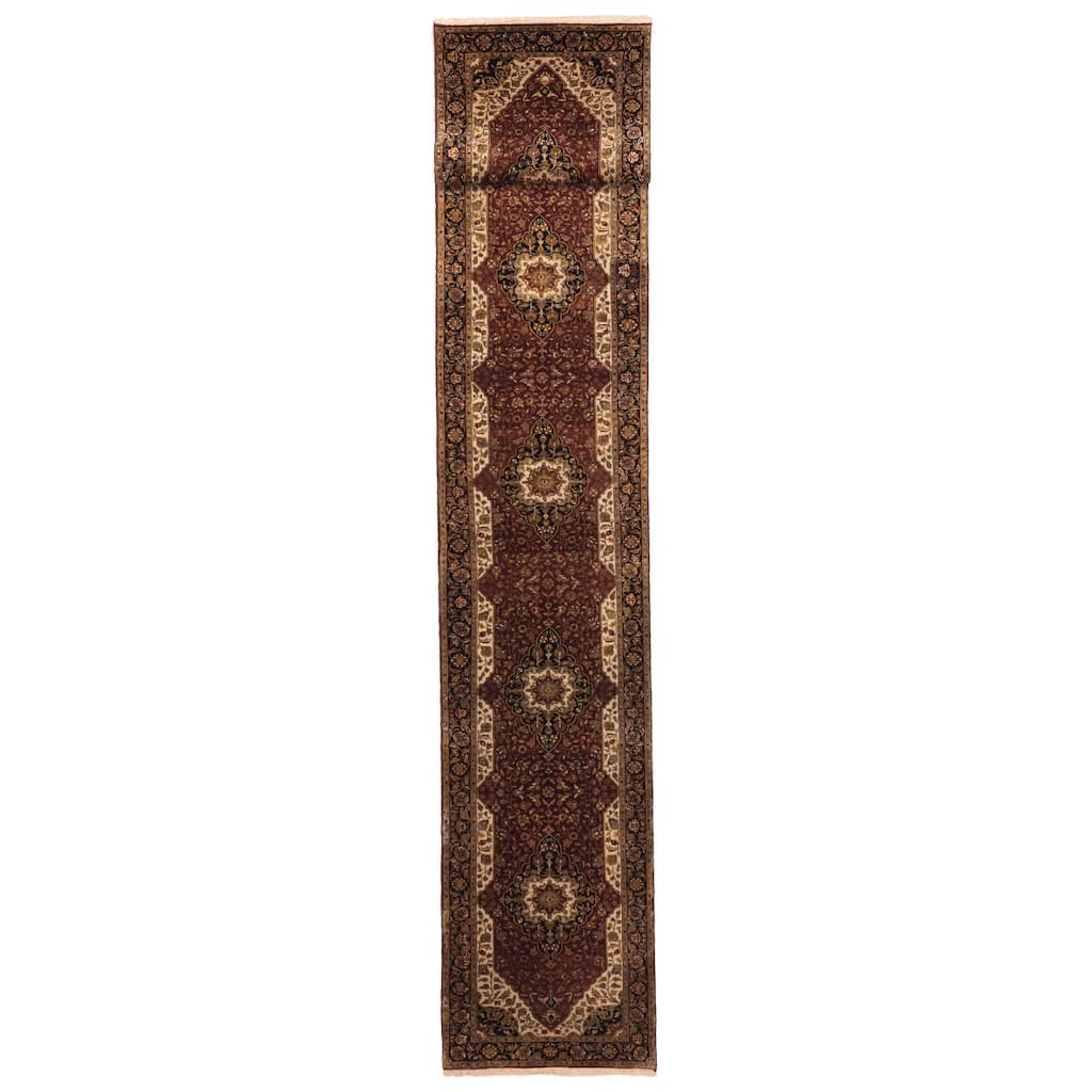 ECARPETGALLERY Hand-knotted Mirzapur Dark Red Wool Rug - 2'7 x 17'10