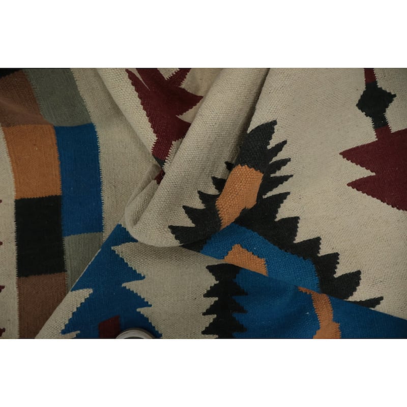 Hand Woven Oriental 100% Wool Carpet Southwestern Tribal Beige & Ivories Kilim Area Rug - 12' 3'' X 5' 5''