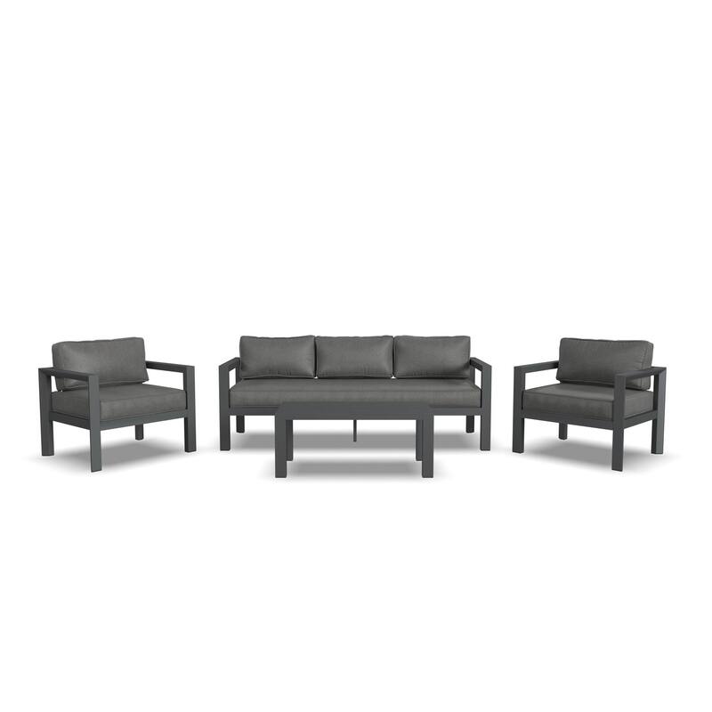 Homestyles Grayton Outdoor Aluminum Sofa with Lounge Chairs and Coffee Table - 81" x 26" x 29"