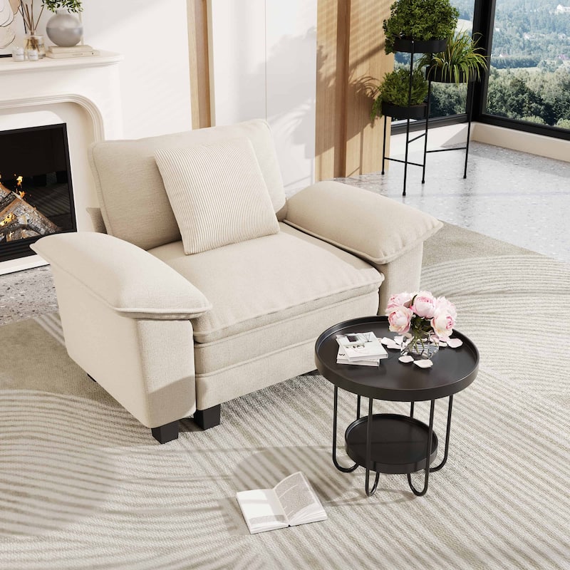 MAISON ARTS Cloud Modular Deep Seat Sofa, Chenille or Corduroy Sectional Couch with Removable Arms, 1–4 Seater - Beige Chenille(1 Piece) - Symmetrical