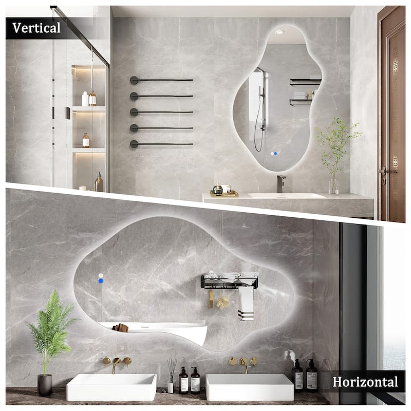 Asymmetrical Frameless LED Light Anti-fog 3-Colors Dimmable Irregular Wall Mirror