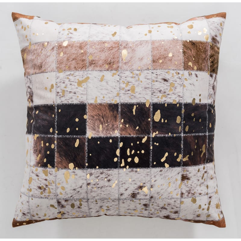 Faux Cow Printed Patchwork Velvet Pillow - Accent - 20-inch - Polyester - Brown Cow Print - Single