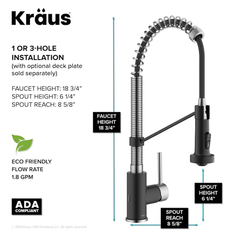 Kraus Bolden 2-Function 1-Handle Commercial Pulldown Kitchen Faucet