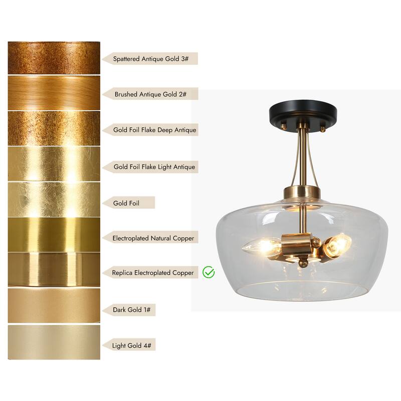 Modern 3-Light Black Gold Flush Mount Lights Kitchen Ceiling Light with Clear Glass - D12" x H12.5"