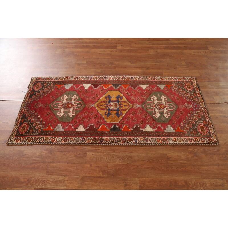 Geometric Shiraz Persian Vintage Runner Rug Handmade Wool Carpet - 2'4"x 5'0"