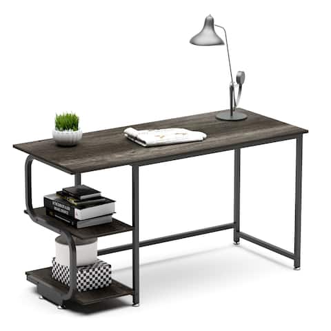 Teraves Interchangeable Panels Computer Gaming Desk with S-Shaped Bookshelves