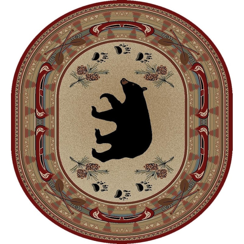 Mayberry Hearthside Woodlands Bear Lodge Area Rug - 5'3" x 7'3" Oval - Red