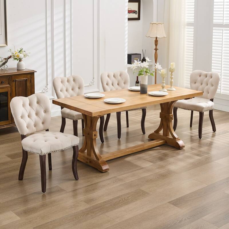 Velvet Dining Chairs Set of 2, Tufted Upholstered Kitchen Chair, Armless Lounge Side Chairs with Solid Wood Legs