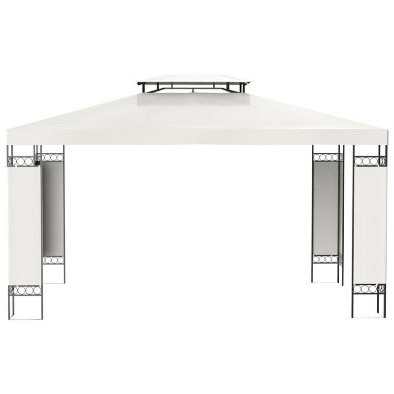 Premium 2 Tier Metal Screened Gazebo with Polyester Canopy and Steel Frame for Outdoor Garden - 12.9' L x 9.6' W x 8.6' H - White
