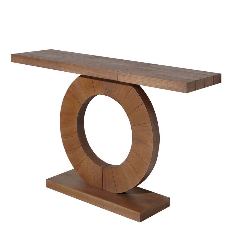 Modern Wood Console Table with Round Pedestal Base, Entryway Hallway Sofa Table, Living Room Rustic Furniture Accent Table