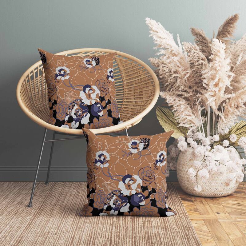 Regal Rose Retreat Faux Suede Reversible Throw Pillow Copper and Blue