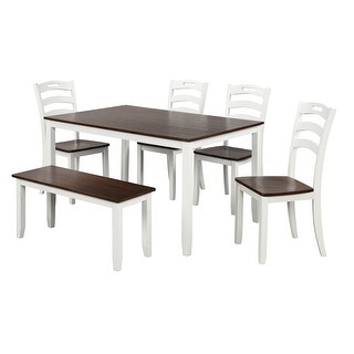 Rubberwood Solid Wood Table Set 6 Piece Dining Set for 6 with Bench ...