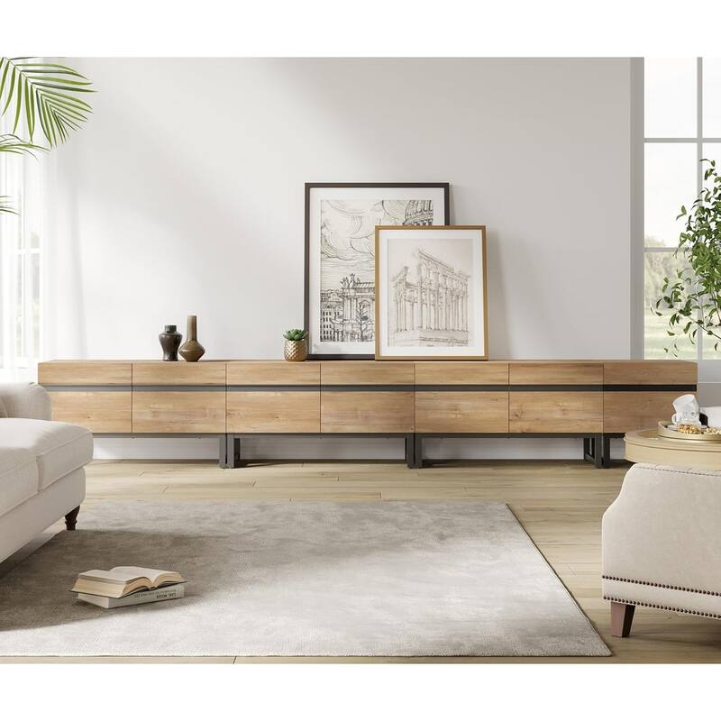 WAMPAT Modern TV Stand for TVs up to 50 inch TV, 2 in 1 Entertainment Center TV Console with Storage Cabinets and Metal Base