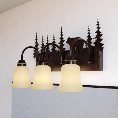 Bozeman 3 Light Bronze Rustic Bear Bathroom Vanity Fixture - 24.75-in W x 13.75-in H x 7.75-in D