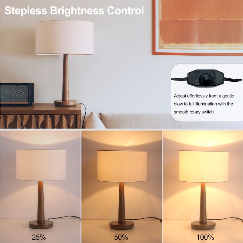 18.5" Modern Table Lamp with Walnut Wood Base, Dimmable Bedside Lamp, UL Listed