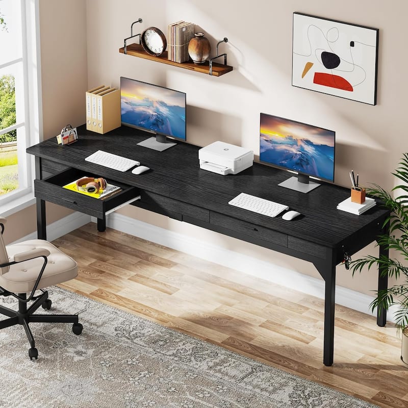 78.7 Inches Two Person Desk Large Executive Office Desk - Black