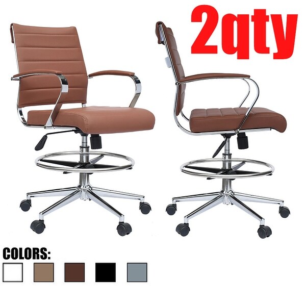 Set of 2 Modern Designer Drafting Chair Stools With Arms Ribbed