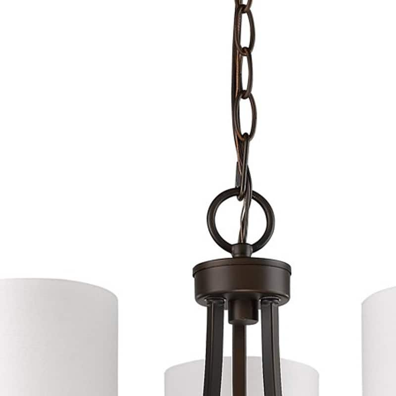 HomeRoots Bronze Candle Style Three Light Metal Dimmable Chandelier With White Shades - 18' X '16.5' X '18