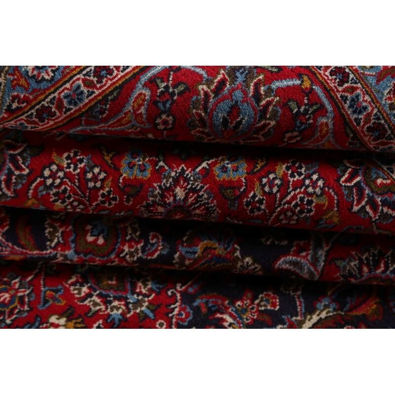 Hand Knotted Oriental 100% Wool Carpet Traditional Floral Navy Blue & Blues Mashad Area Rug - 12' 7'' X 9' 7''