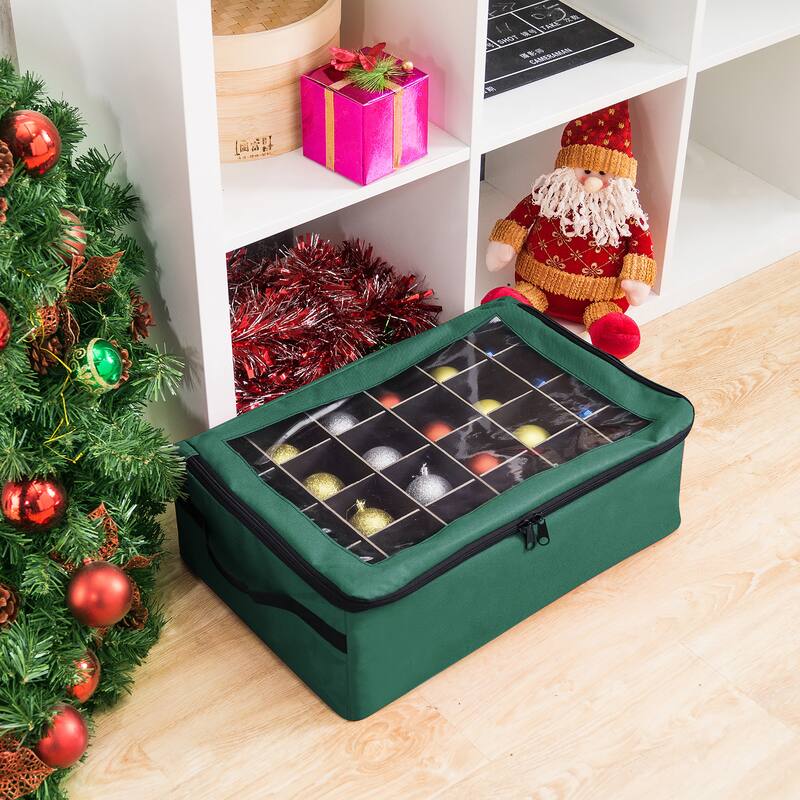 Ornament Storage Box - Zippered Organizer with 48 Individual Compartments and Dividers by Tiny Tim Totes