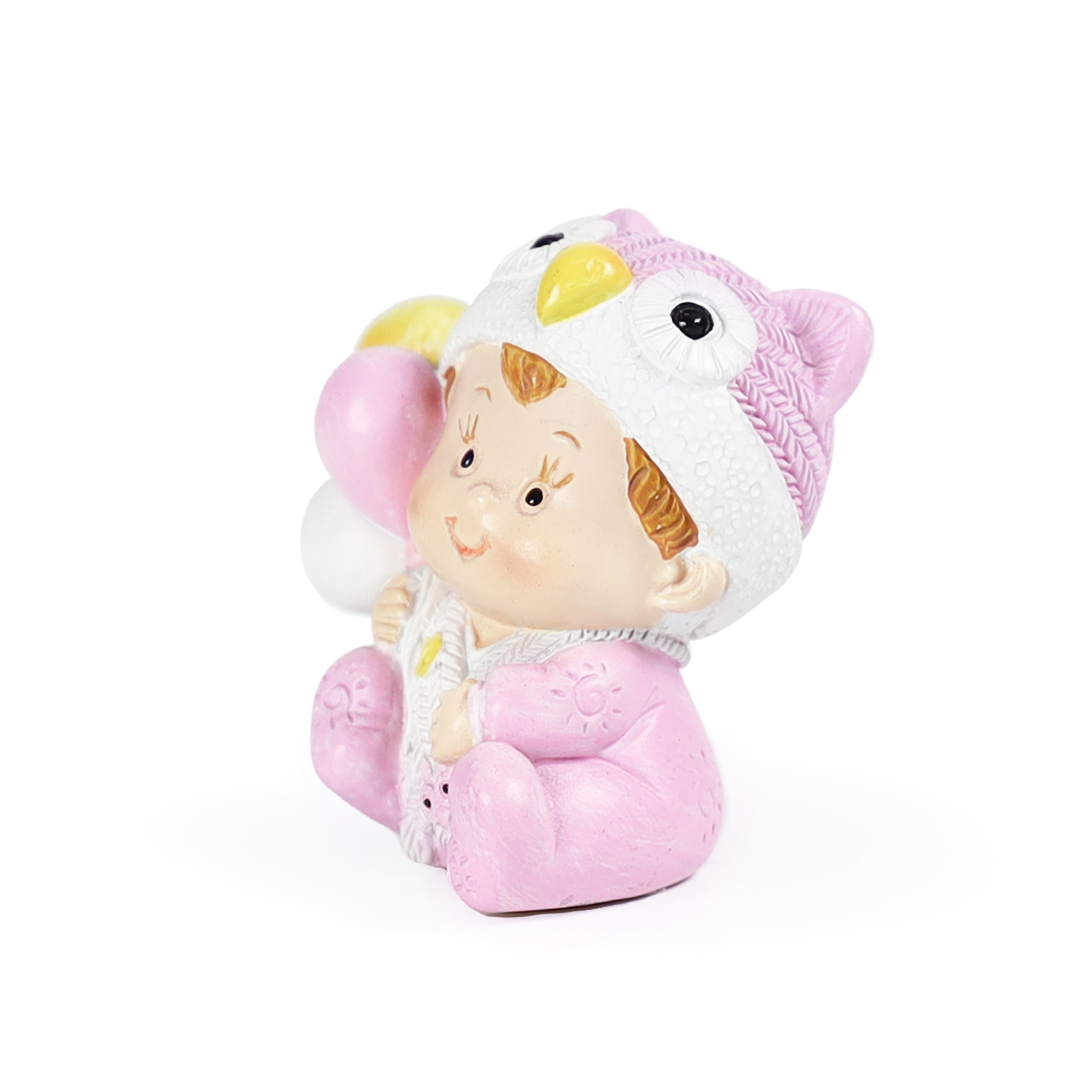 Set of 12 Baby Girl with Owl Hat Figurine Pink Baby Shower Favor