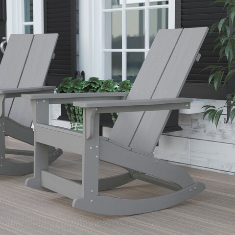 Modern 2-Slat Adirondack Poly Resin Rocking Chair for Indoor/Outdoor Use