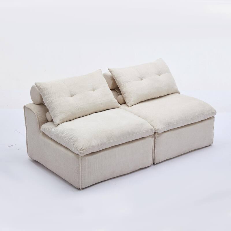 Armless Modular Upholstered Sofa with Lumbar Pillow, Compact Chenille Fabric Sofa Chair for Apartment Small Spaces