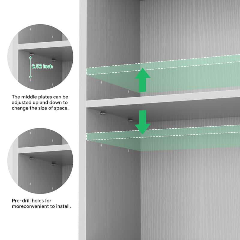 80"H Tall 6-Tier Bookcase With 2 Adjustable Shelves，Modern Open Storage Shelf for Home Office and Bedroom