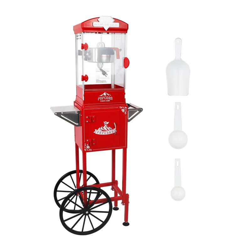 Popcorn Machine with Cart ,Wheels & 10 Oz Kettle Popcorn Maker Measuring 3 plastic spoon Home Theater Popcorn Machine