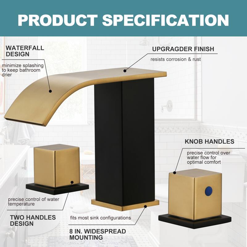WOWOW 8-inch Two Handle Waterfall Bathroom Faucet