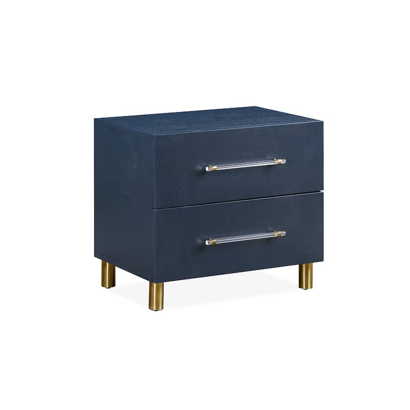 Argento Two Drawer USB Charging Nightstand in Navy Blue and Burnished Brass