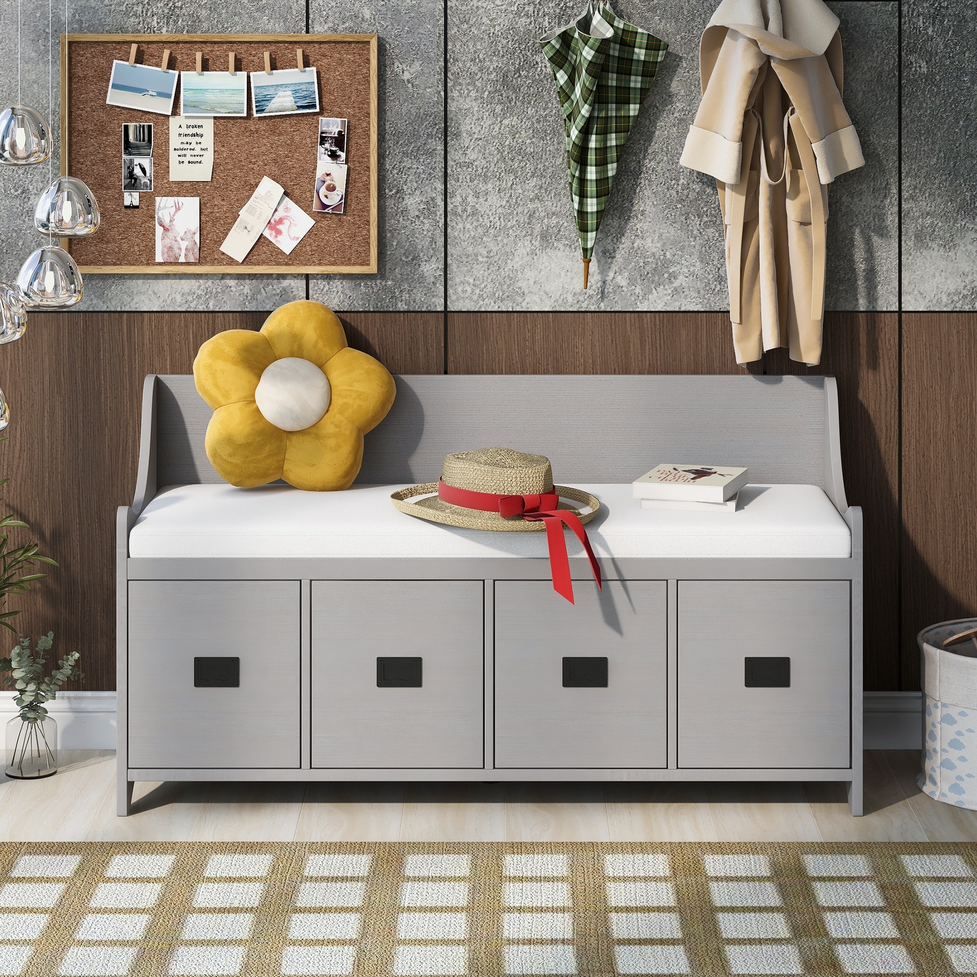 Large Storage Space Cushioned Seat Storage Benches with Removable