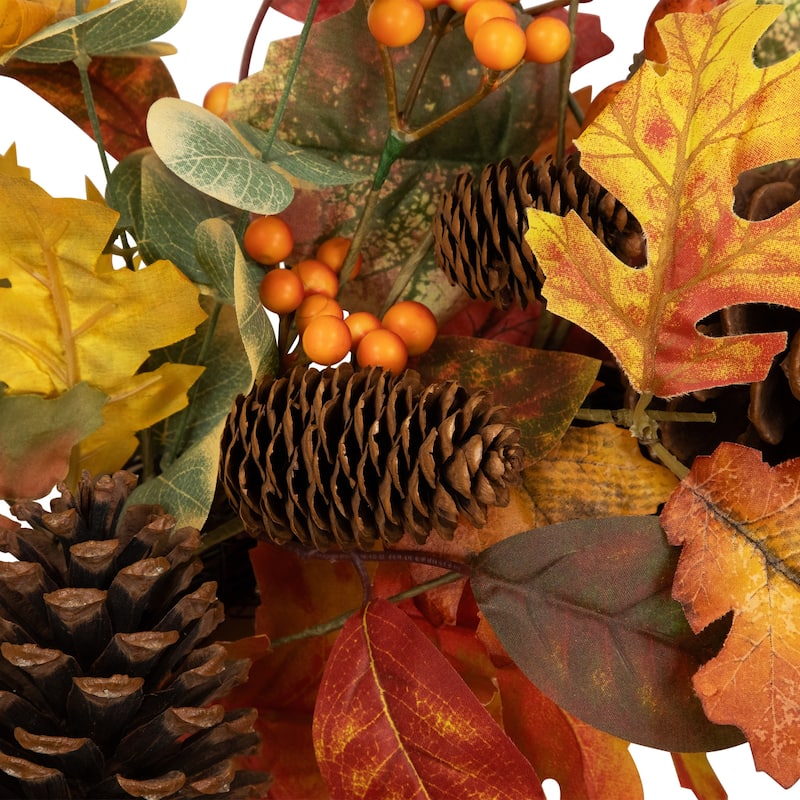 Berries and Pine Cones Artificial Maple Leaf Fall Harvest Wreath - 26" - Unlit