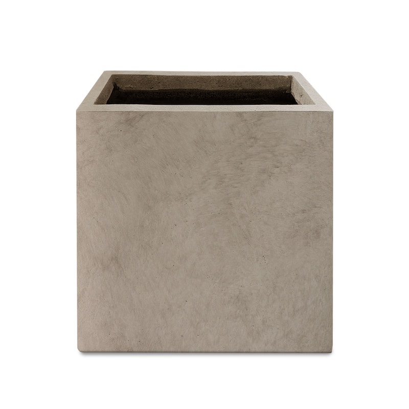 Kante 12" W Square Lightweight Metal Indoor Outdoor Planter Pot w/ Drainage Hole - Weathered Concrete