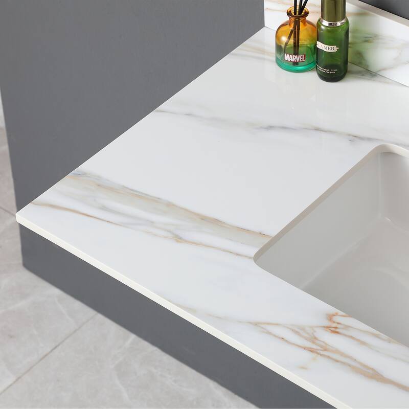 31 Inch Marble Vanity Top,Bathroom Vanity Top with Undermount Rectangular Middle Sink and 4 Inch Height Backsplash