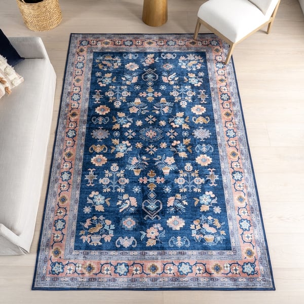 slide 2 of 24, Nuloom Verity SplashGuard Traditional Medallion Machine Washable Area Rug 2' 6" x 8' - Blue - Runner