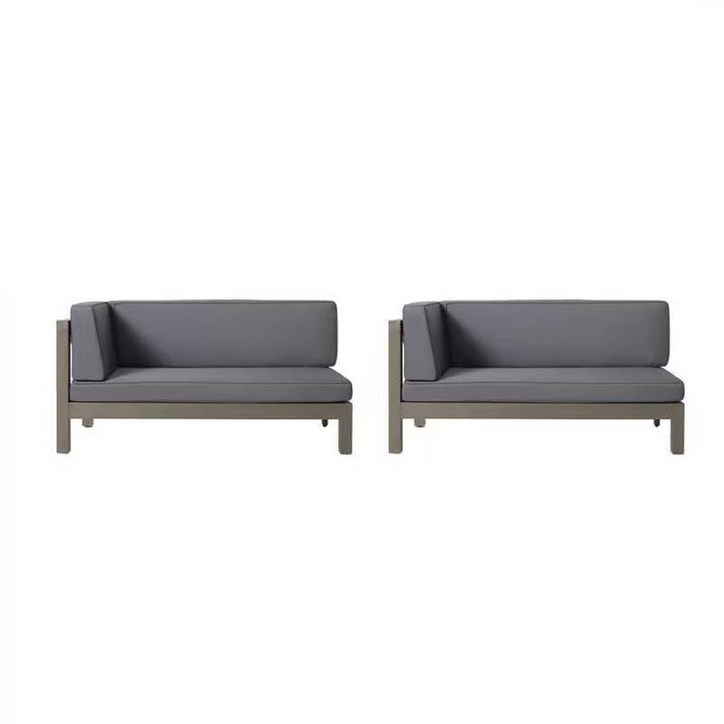 Roomfitters Outdoor Sectional Sofa Left Corner Bench with X-Back Acacia Wood Frame and Cushions