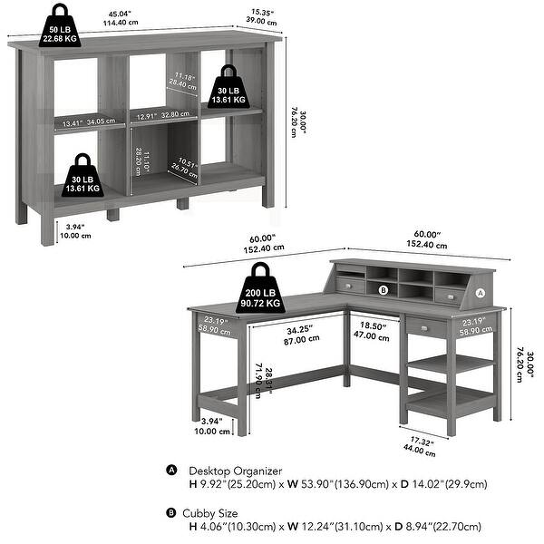 Broadview 60W L Desk with Organizer and Bookcase by Bush Furniture
