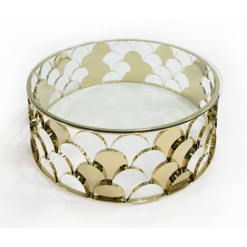 Modrest Javier Modern Glass & Gold Round Coffee Table