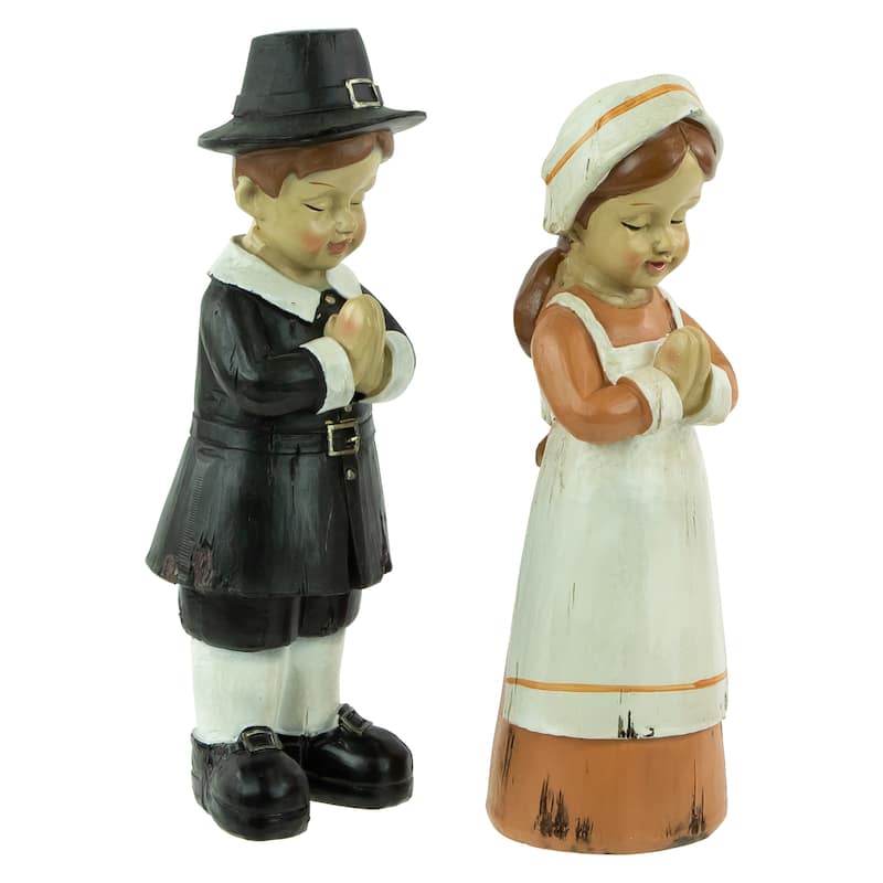 Set of 2 Praying Pilgrim Children Fall Harvest Figures 9"
