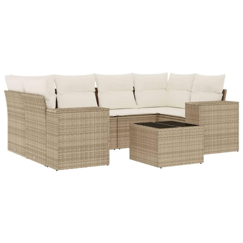 vidaXL Patio Sofa Set with Cushions Outdoor Furniture 7 Piece Poly Rattan - 24.4 x 24.4 x 27.2