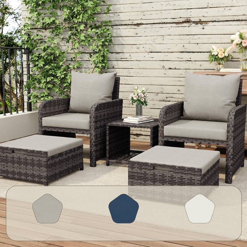 Patio 5 Pieces Rattan Cushioned Conversation Set With Ottoman Coffee Table