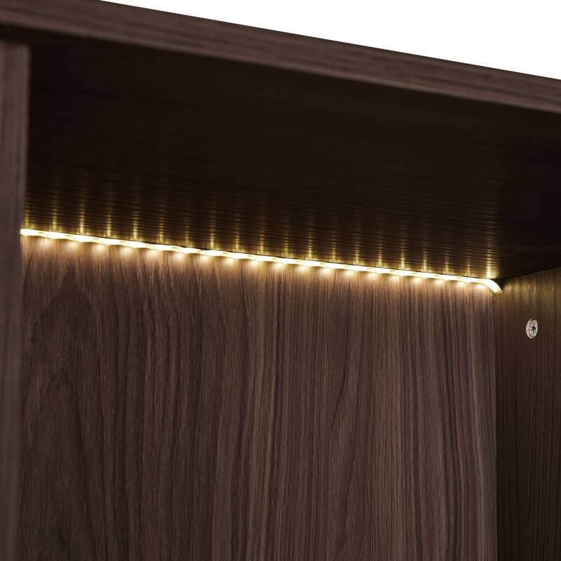 51.2" Modern Display Cabinet with Glass Doors, LED Lighting, Adjustable Shelves and 2 Storage Drawers