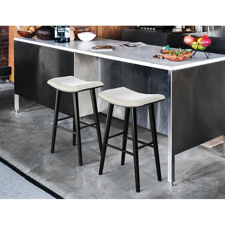 LuXeo Luna Backless Wood Saddle Counterstool/Barstool with Boucle Fabric Seat (Set of 2)