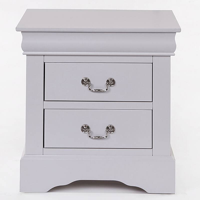 White 2-Drawer Nightstand with Metal Handles